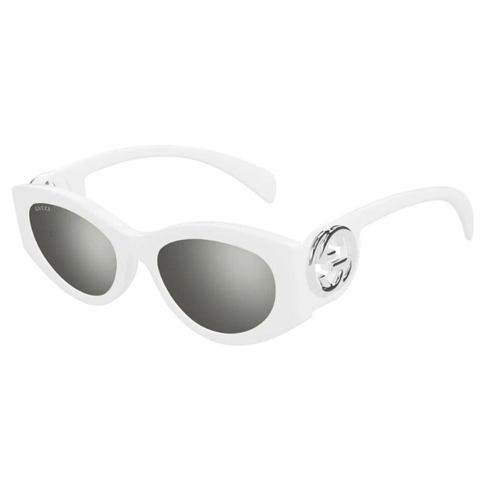 Gucci Sunglasses Cat Eye Full Rim, White Frame and Grey Silver Mirror Lens